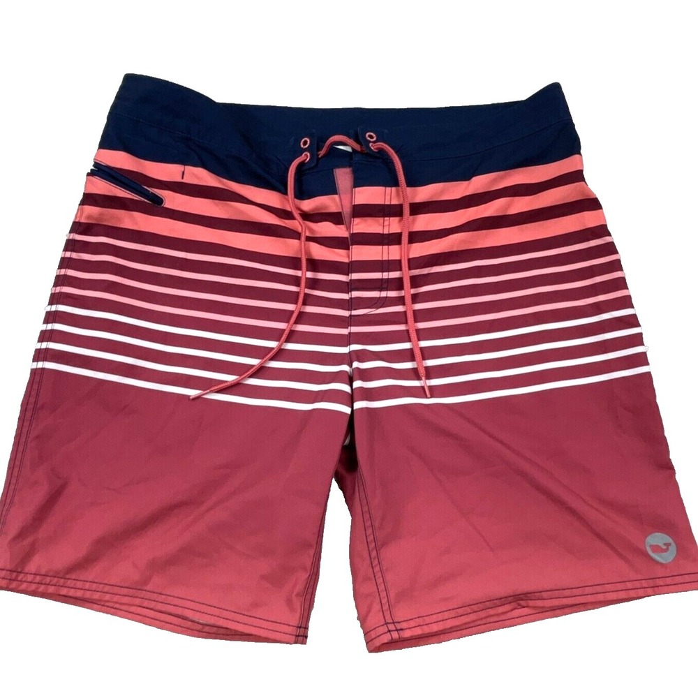 Vineyard‎ Vines Swim Trunks Men 35 Pink Blue Striped Bored Shorts Preppy Adult